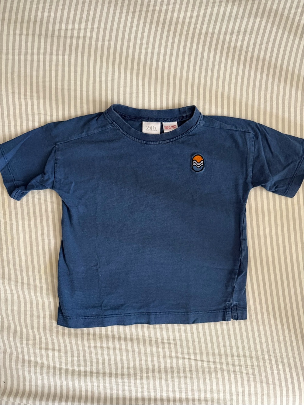 Zara Baby Kids Navy Blue Short-Sleeve Tee with Wave Emblem 18 Months